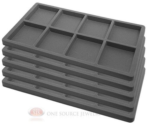 5 Gray Insert Tray Liners W/ 8 Compartments Drawer Organizer Jewelry Displays
