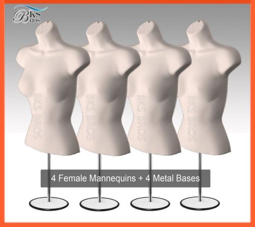 4pc FLESH Female Mannequin Torso w/Metal Stand+Hanging Hook Dress Form Women NEW