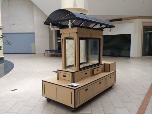 PROFESSIONAL Wooden Mall Kiosk, with Electrical Wiring and Lighting &amp; Casters