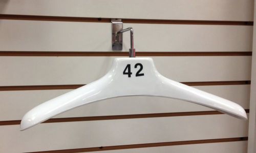 Shirt hanger for slatwall new-like numbered 4&#034; swivel w white 18&#034; plastic hanger for sale