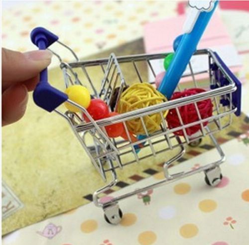 Creative Mini Shopping Cart Supermarket Handcart Trolley Toy Basket Container H