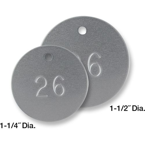 Round numbered aluminum tags, 1-1/4&#034; for sale