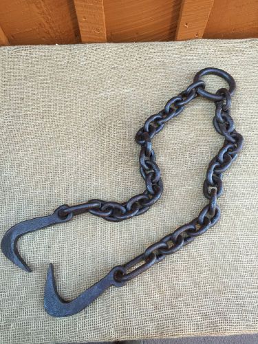 Antique / Vintage 60&#034; Log Chain with Grabs &amp; Ring - Primitive Logging Chain Tool