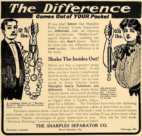 1907 ad sharples dairy separator models bucket bowl - original advertising cl8 for sale