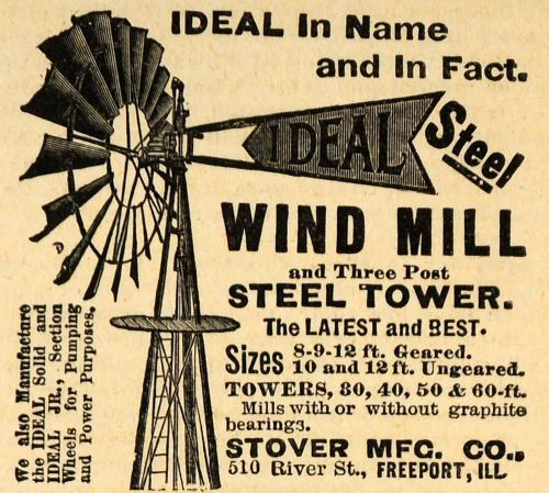 1893 ad stover agricultural ideal steel wind mills farm machinery freeport aag1 for sale