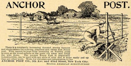 1893 Ad Anchor Post Farming Fencing American Agriculturalist Livestock Farm AAG1