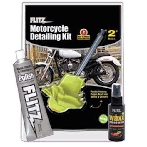 Flitz motorcycle detailing kit polish, wax, buff ball and 6 microfiber towels for sale