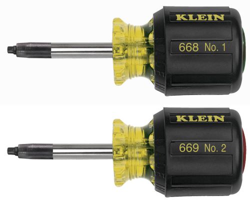 Klein tools 85155 two (2) piece stubby square-recess screwdriver set (#1 and #2) for sale