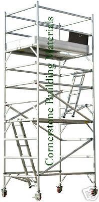 Aluminum scaffold rolling tower 14&#039; deck h w/guard rail for sale