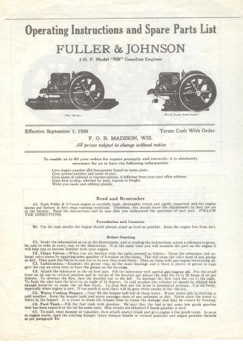Fuller &amp; Johnson Gas Engine Instruction Manuals NB ND NC Farm Pump