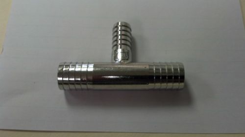 Stainless Barb Reducing TEE,  1/2&#034; Barb x 1/2&#034; Barb x 3/8&#034; Barb On The Branch