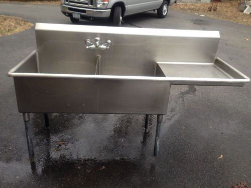 Two Compartment Stainless Sink with Right Drainboard 74.5 x 27.5 &#034;