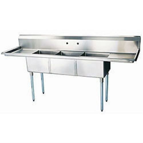 PATRIOT 3 COMPARTMENT S/S SINK W/(2) 24&#034; DRAINBOARDS