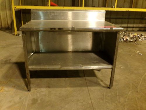 Stainless steel prep table, small, with backsplash and underneath storage shelf