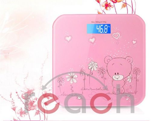 Cute Pink BearDigital LCD Glass Bathroom Body Scale Weight Watchers up to 400lb