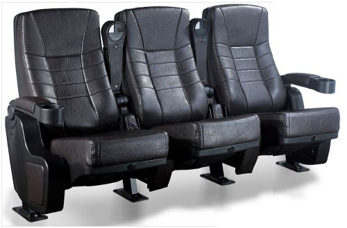 Lot Row of 3 New Black LEATHER-ETTE Theater Seating Rockers chairs Home seats