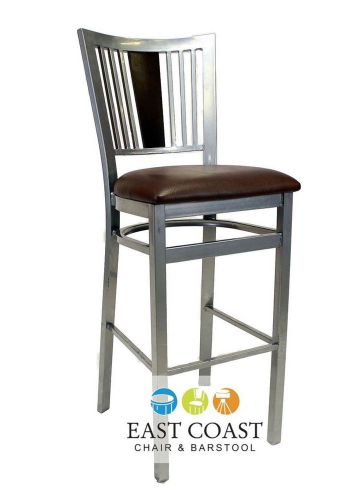 New steel city silver metal restaurant bar stool with brown vinyl seat for sale