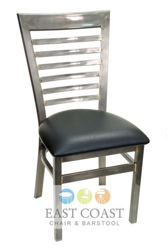 New Gladiator Clear Coat Full Ladder Back Metal Dining Chair w/ Black Vinyl Seat