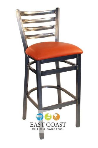 New gladiator clear coat ladder back metal bar stool with orange vinyl seat for sale
