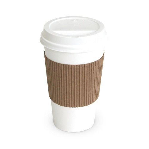 50 Paper Coffee/Hot Cup 16 oz WHITE with 50 Cappuccino Lids and 50 Kraft Sleeves