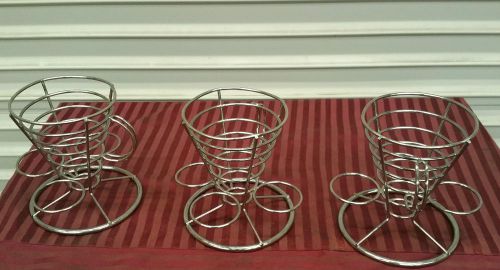 3 Pack Fries Rings Chips Wire Basket &amp; Sauce Holder #2280 Commercial Restaurant