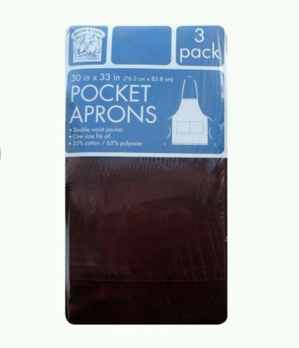 Bakers &amp; Chefs Aprons Your Choice Black White Blue Burgundy w/ 2 pocket 3 Pack
