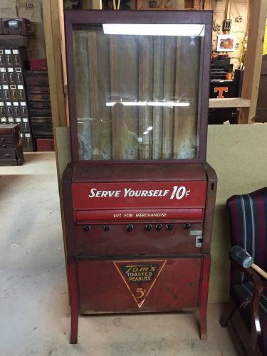 Vintage Tom&#039;s 5 Cent Vending Machine Peanuts Snacks Lance Sign Gordons Chips