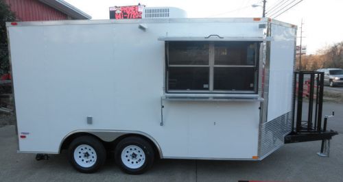 Concession food trailer - 8.5 x 14 - white and features a range hood for sale