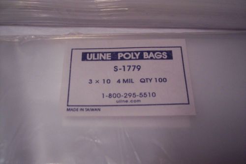 ULINE POLY BAGS S-1779 3&#034; x 10&#034; 4 MIL  2 PKGS OF 100EA.
