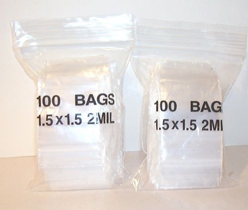 200 1.5  x 1.5 inch Clear Zip Lock Bags  2 Mils  Storage Bags / Display Bags