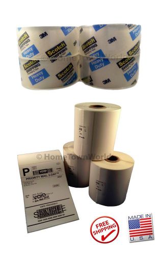 4 x scotch shipping packing tape heavyduty 3m &amp; 4x *250 4x6 direct thermal label for sale