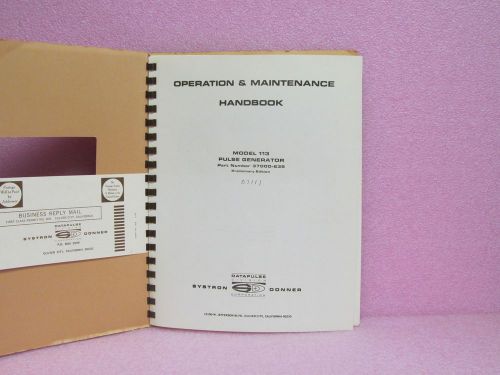 Systron-Donner Manual 113 Pulse Generator Prelim. OPR/MAINT Man. w/Schem. (1/71)