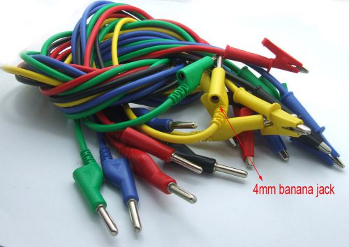 100pc color silicone voltage test probe clamp cable alligator to 4mm banana plug for sale