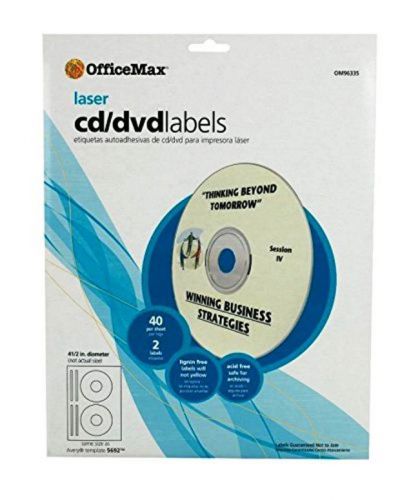 OfficeMax LASER CD/DVD LABELS 4 1/2&#034; 40/box OM96335
