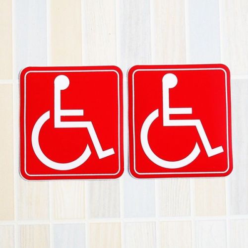 2 Red Handicap Sign Stickers Labels 10 x 11 cm Wheelchair Decal Self Adhesive