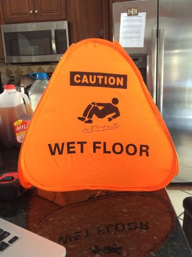 Orange caution wet floor safety hazard cone sign pop up foldable collapsible for sale