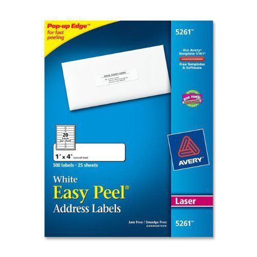 Avery easy peel 1 x 4 inch white mailing labels 500 count (5261) for sale