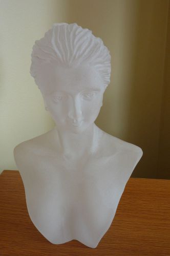 FROSTED ACRYLIC JEWELRY DISPLAY LADY BUST MANNEQUIN NECKLACE &amp; EARRINGS
