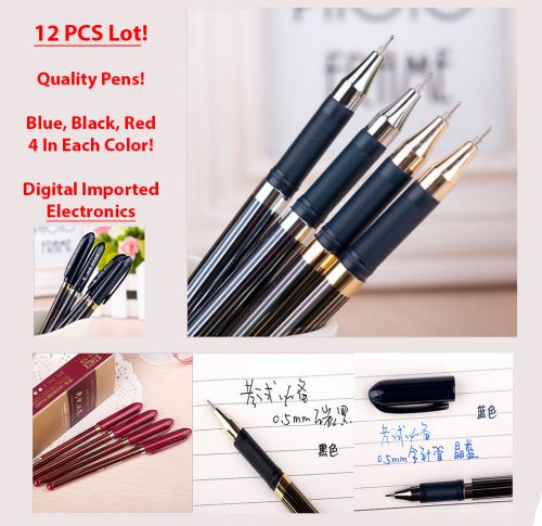 12pcs Lot Quality 0.5mm Gel Pen (Blue,Red,Black Ink Colors)