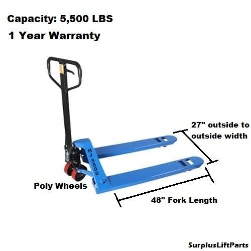 New hj5500 pallet jack hand truck 5500lb 27&#034; x 48&#034; 1 year warranty fast shipping for sale