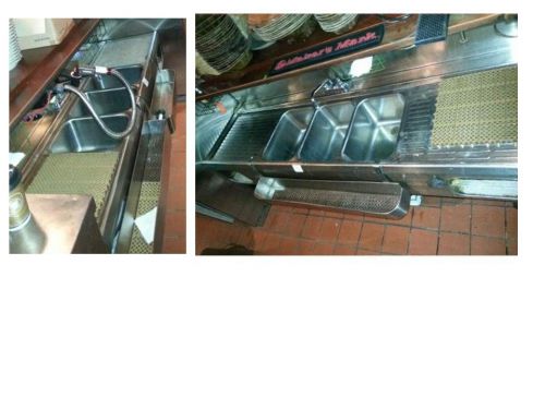3 compartment / bay bar sink w/ faucet &amp; two drainboards &amp; legs for sale