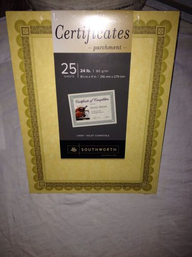 Southworth Certificates Parchment 25 Sheets 8.5&#034; X 11&#034; CT4R Ink Jet &amp; Laser Comp