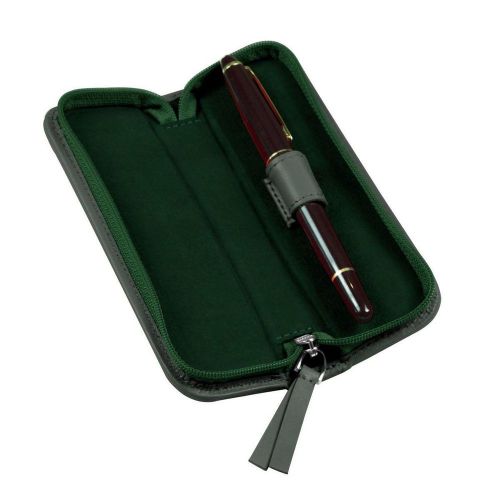 LUCRIN - Single-pen zip-up case - Smooth Cow Leather - Green