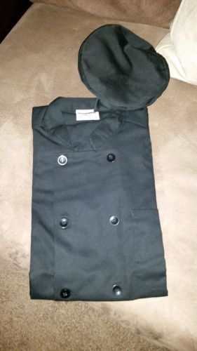 Brand New Black Traditional Double Breasted Chef Coats (3) with Hats (2) Size XL