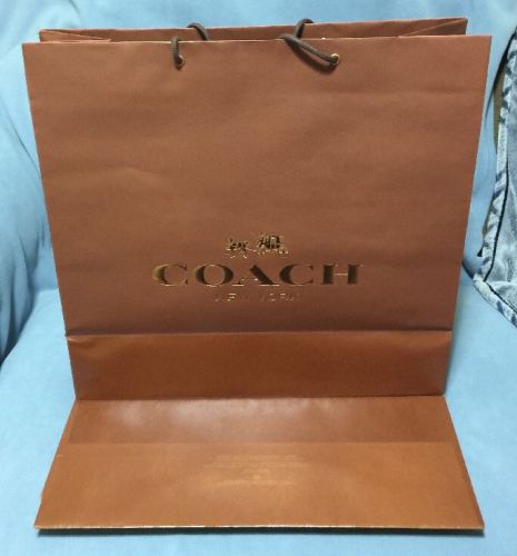 Lot of 5 COACH Gift Bags Brown Gold Handles Eylets 20&#034; x 18&#034; x 7.75&#034;