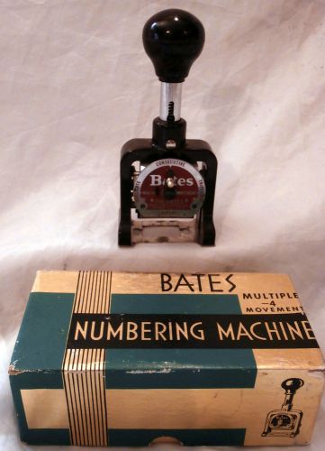 BATES Multiple 4-Movement 6-Wheel Numbering Machine; Box, 3 Xtra Pads; As-Is