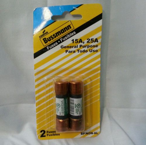 NEW 2 PACK Bussmann General Purpose Fuses NON-15, 25