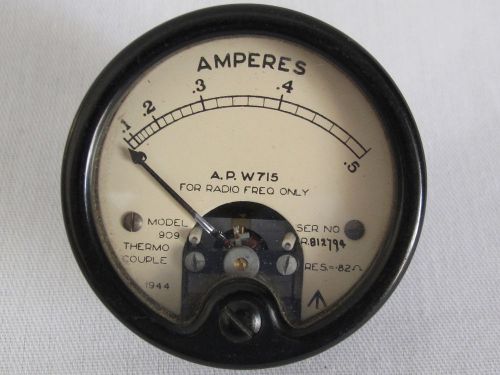 WWII 1944 Vintage Amperes Gauge APW715 For Radio Freq Only  Model 909