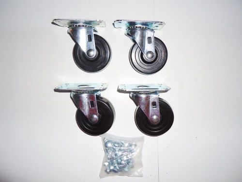 Set of (4) Swivel Plate Casters 3” Wheels w/Hardware