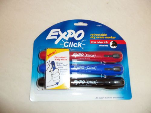 Expo click retractable dry erase markers set of 3 new 1741919 red blue black for sale
